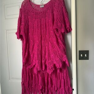 Vibrant Pink Crochet Midi Skirt